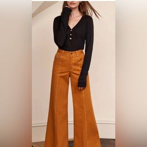 La Ligne Caroline Wide Leg Flare Pants – Size 2 – Mustard/Ochre Cognac